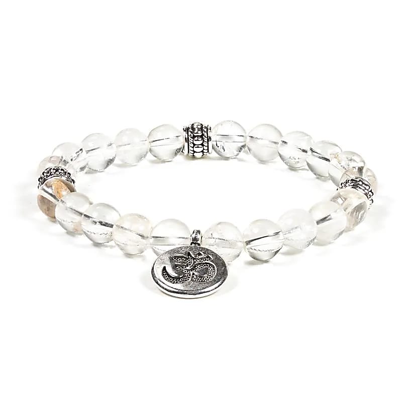 Mala/armband bergkristal elastisch met ohm