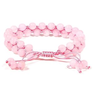 Armband rozenkwarts dubbele rij verstelbaar