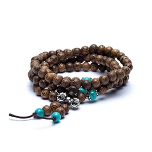 Mala hout elastisch met sierkralen en dorje