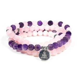Mala rozenkwarts/amethist ketting met boeddha
