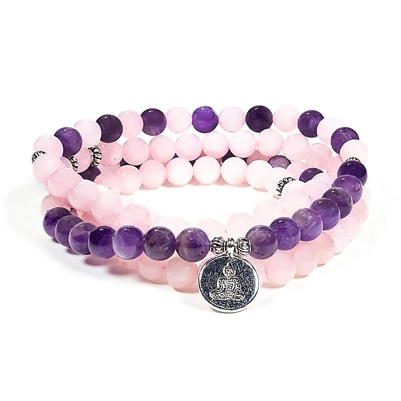Mala rozenkwarts/amethist ketting met boeddha